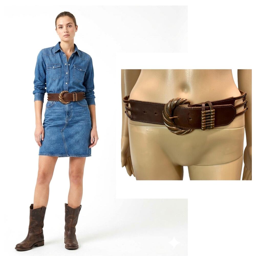 80s Compagnie Internationale Express Brown Leather Mesh Belt Copper Buckle
